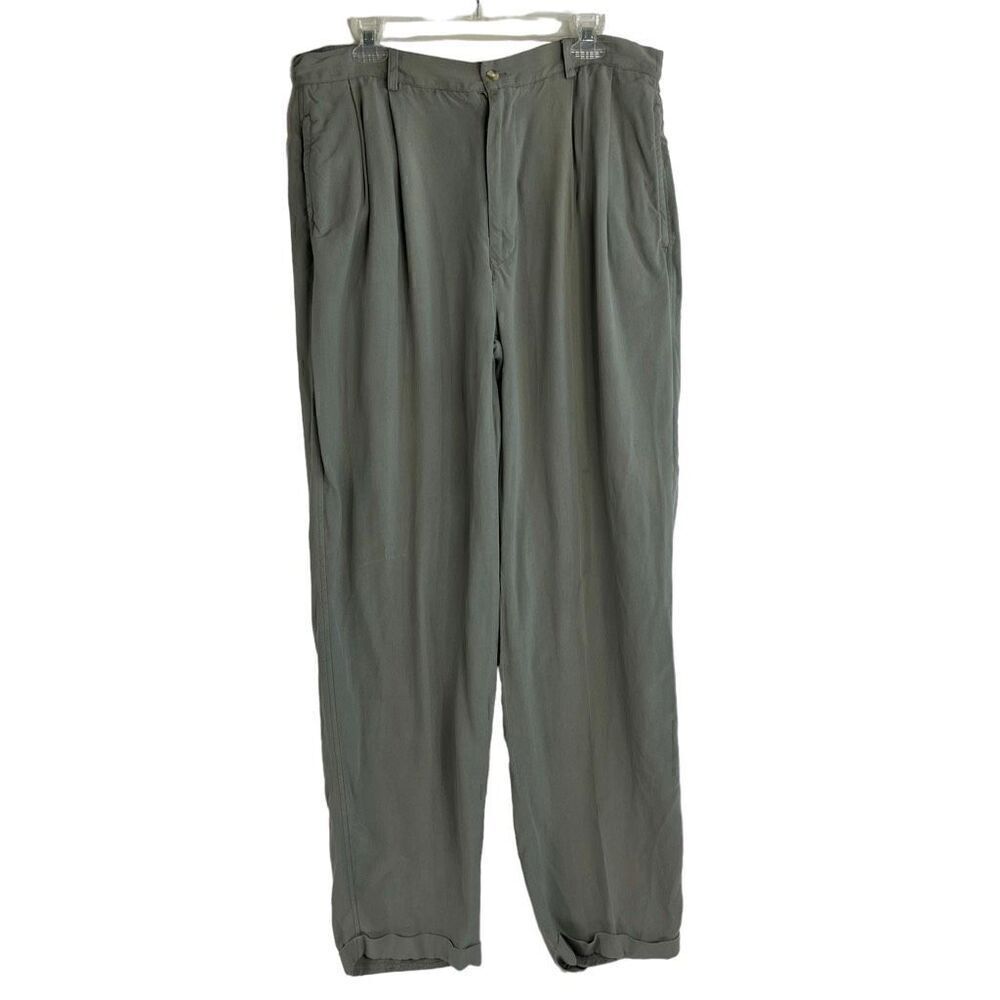 Tommy Bahama Mens Silk Front Pleats Full Length Relax Pants Gray Size 36